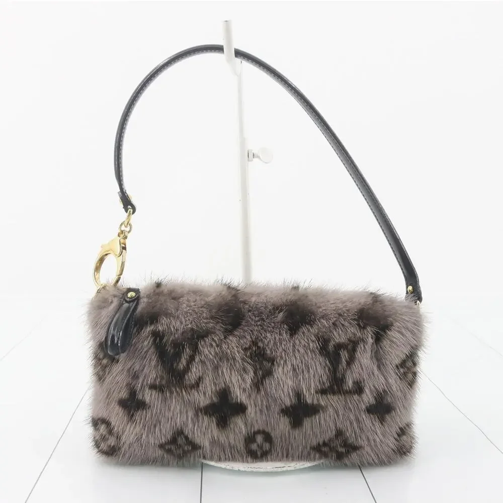 Louis Vuitton Mink Fur Bag Monogram Milla Vision MM Gray Vintage Rare Shoulder